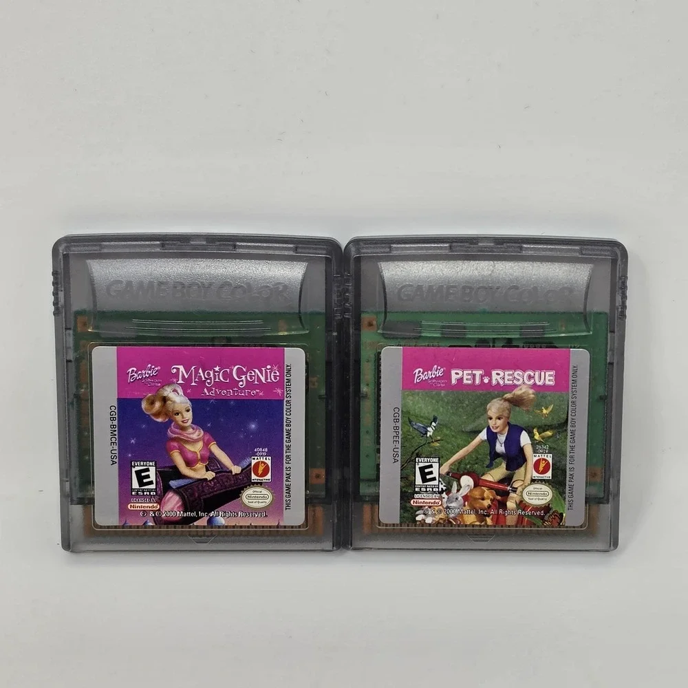 2 Nintendo Game Boy Color Cartridges ~ Barbie Pet Rescue & Magic Genie Untested